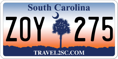 SC license plate ZOY275