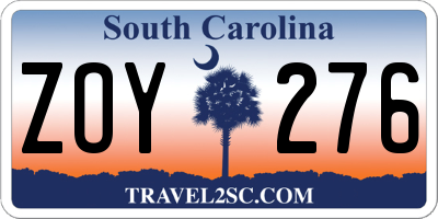 SC license plate ZOY276