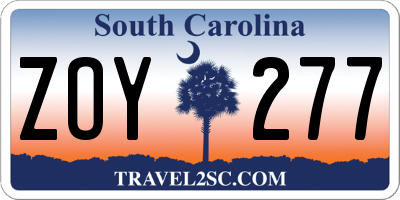 SC license plate ZOY277