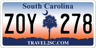 SC license plate ZOY278