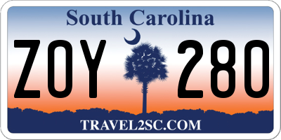 SC license plate ZOY280