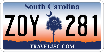 SC license plate ZOY281
