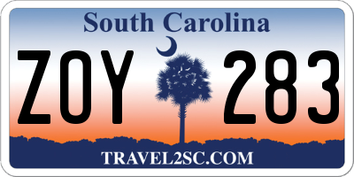 SC license plate ZOY283