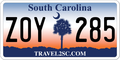SC license plate ZOY285