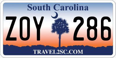 SC license plate ZOY286