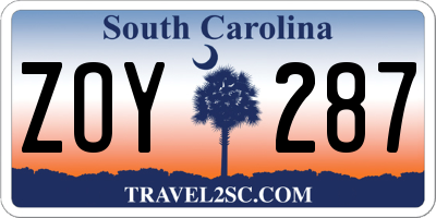 SC license plate ZOY287