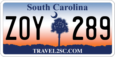 SC license plate ZOY289