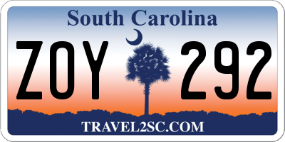 SC license plate ZOY292