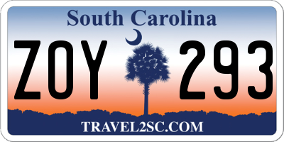 SC license plate ZOY293