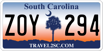 SC license plate ZOY294