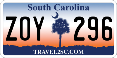 SC license plate ZOY296