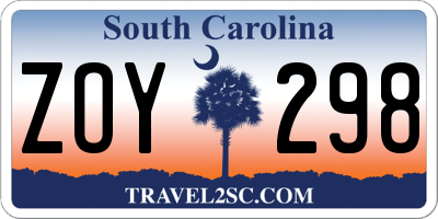 SC license plate ZOY298