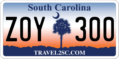 SC license plate ZOY300