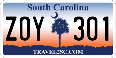 SC license plate ZOY301