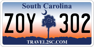 SC license plate ZOY302