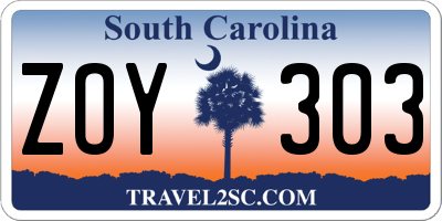 SC license plate ZOY303