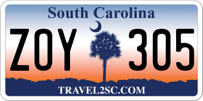 SC license plate ZOY305