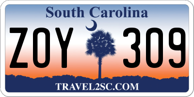 SC license plate ZOY309