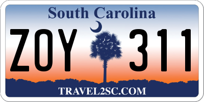 SC license plate ZOY311
