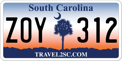SC license plate ZOY312