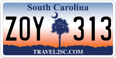 SC license plate ZOY313