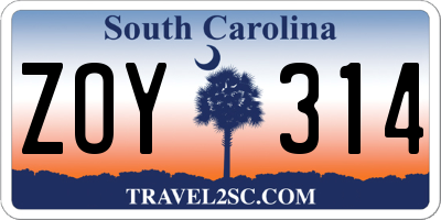 SC license plate ZOY314