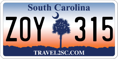 SC license plate ZOY315