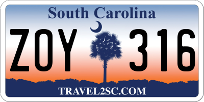 SC license plate ZOY316