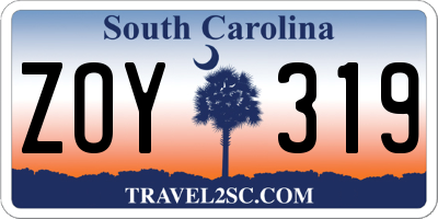 SC license plate ZOY319