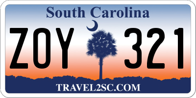 SC license plate ZOY321