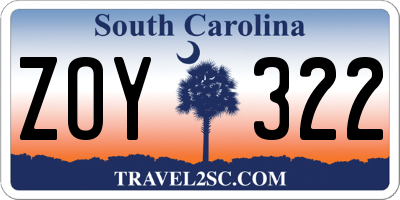 SC license plate ZOY322