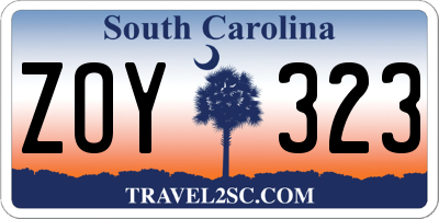 SC license plate ZOY323