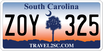 SC license plate ZOY325