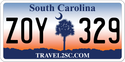 SC license plate ZOY329
