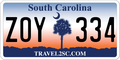 SC license plate ZOY334