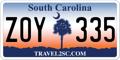 SC license plate ZOY335