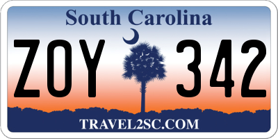 SC license plate ZOY342