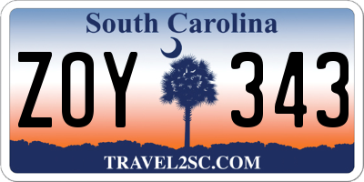 SC license plate ZOY343