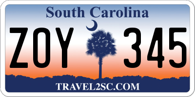 SC license plate ZOY345