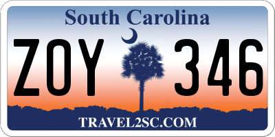 SC license plate ZOY346