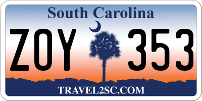 SC license plate ZOY353