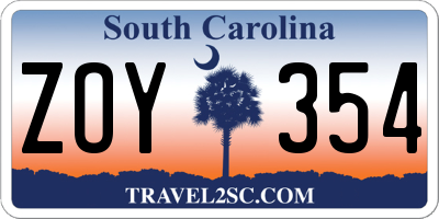 SC license plate ZOY354