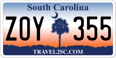 SC license plate ZOY355