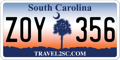 SC license plate ZOY356