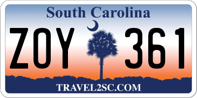 SC license plate ZOY361