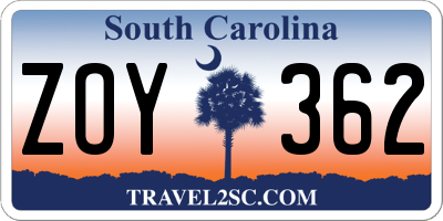 SC license plate ZOY362