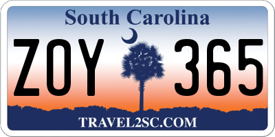 SC license plate ZOY365