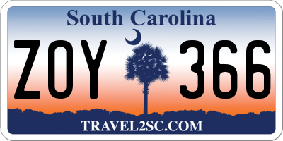 SC license plate ZOY366