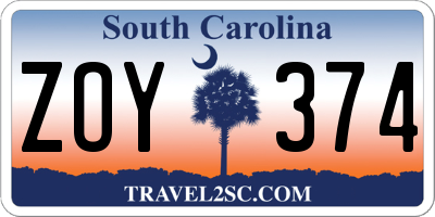SC license plate ZOY374