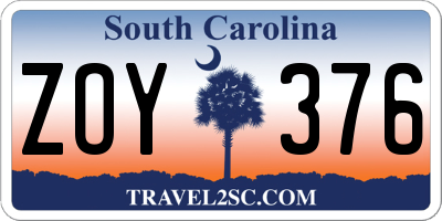SC license plate ZOY376